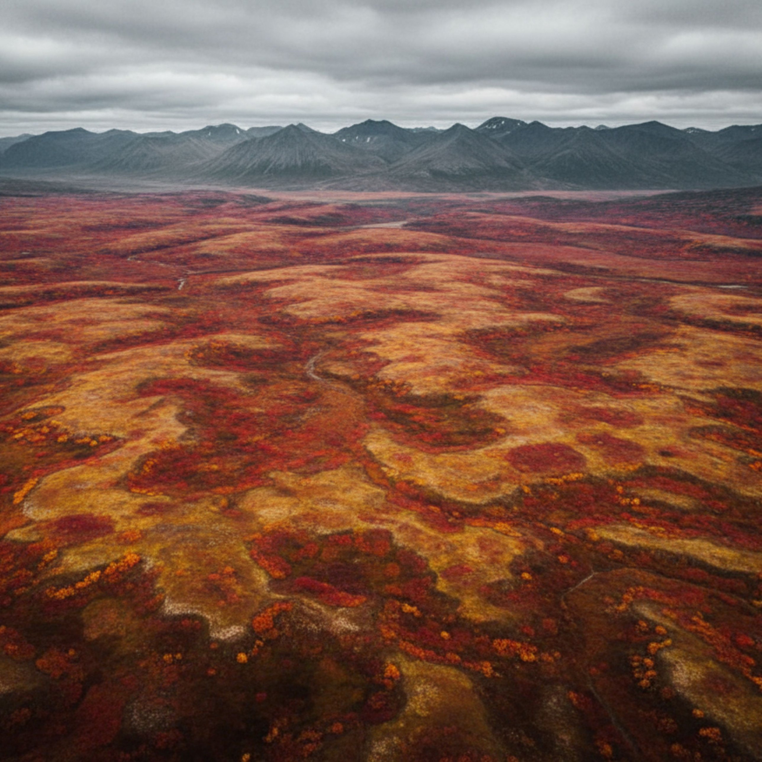 Autumn tundra seen from above